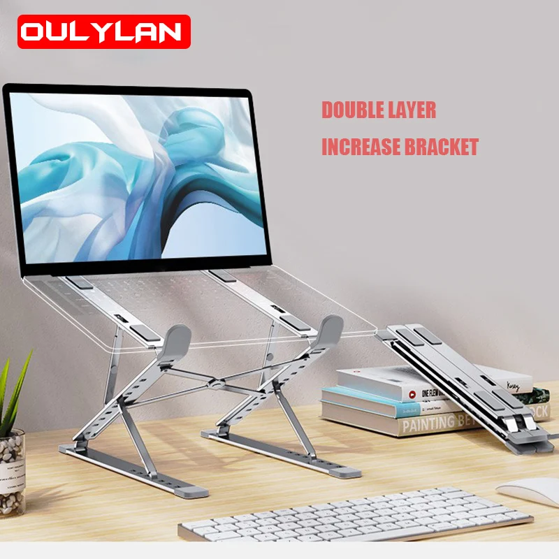 Foldable Non-slip 6-level Adjustable Laptop Stand Portable Aluminum Alloy Laptop Stand Notebook Holder  Silver