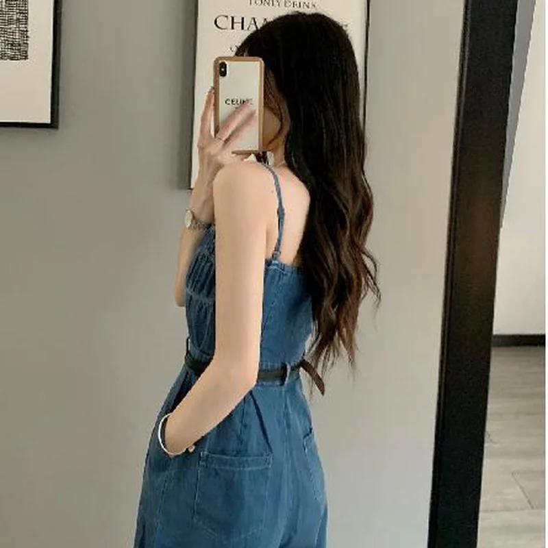 Jumpsuits Women Summer Temperament Popular Denim Simple Empire Femme Loose Holiday Casual Ins All-match Mujer Hipster Mopping