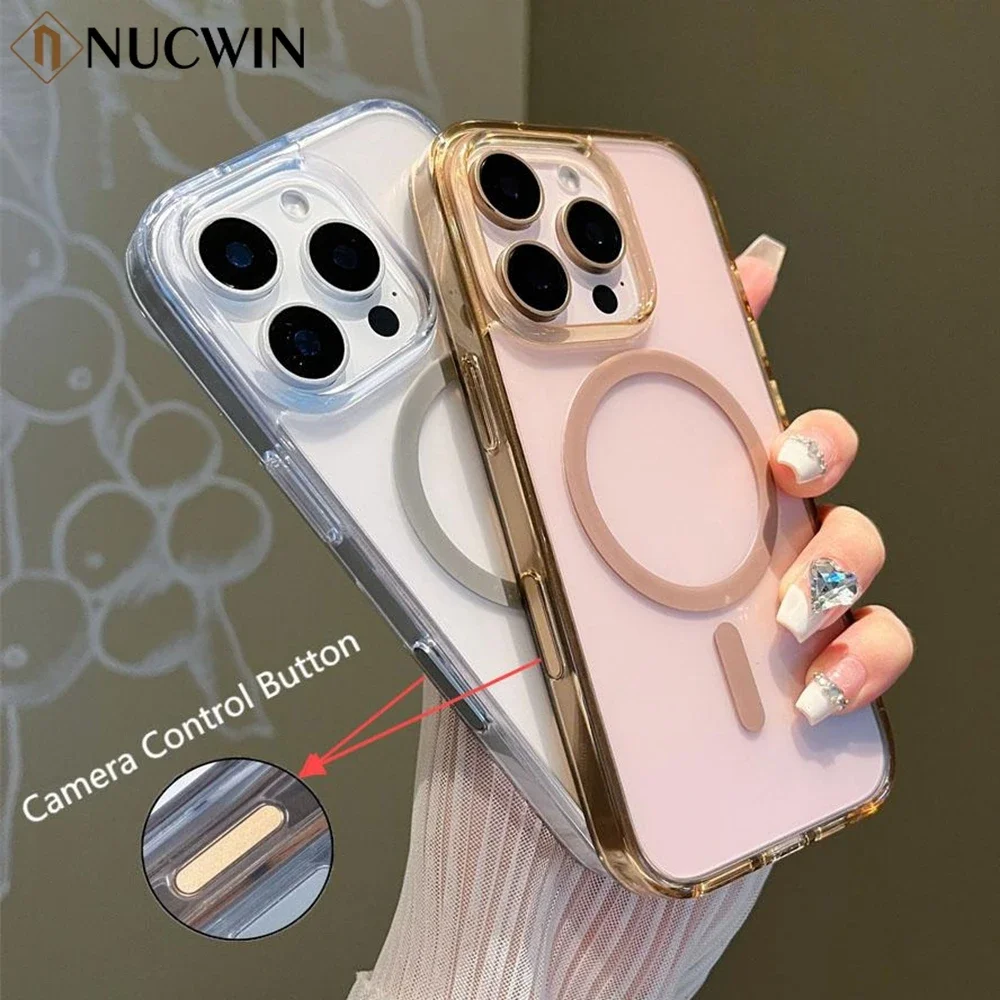 Transparent Acrylic Camera Control Button Case For iPhone 16 Pro Max Plus Matte Frosted Magsafe Wireless Charge Shockpoof Cover