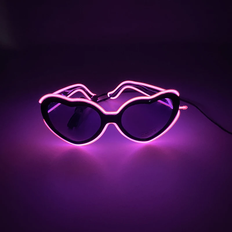 Gafas decorativas con forma de corazón a la moda, decoración brillante, luz de neón, gafas de sol LED para club nocturno, DJ, baile, actuación musical