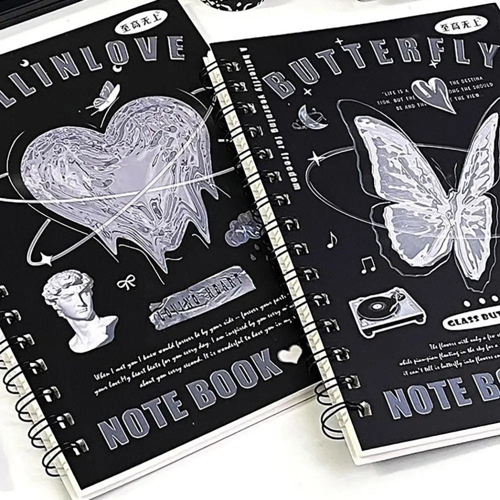 Retro A5 Coil Notebook 50sheet Minimalist Cartoon Learning Record Book Butterfly Student Stationery School