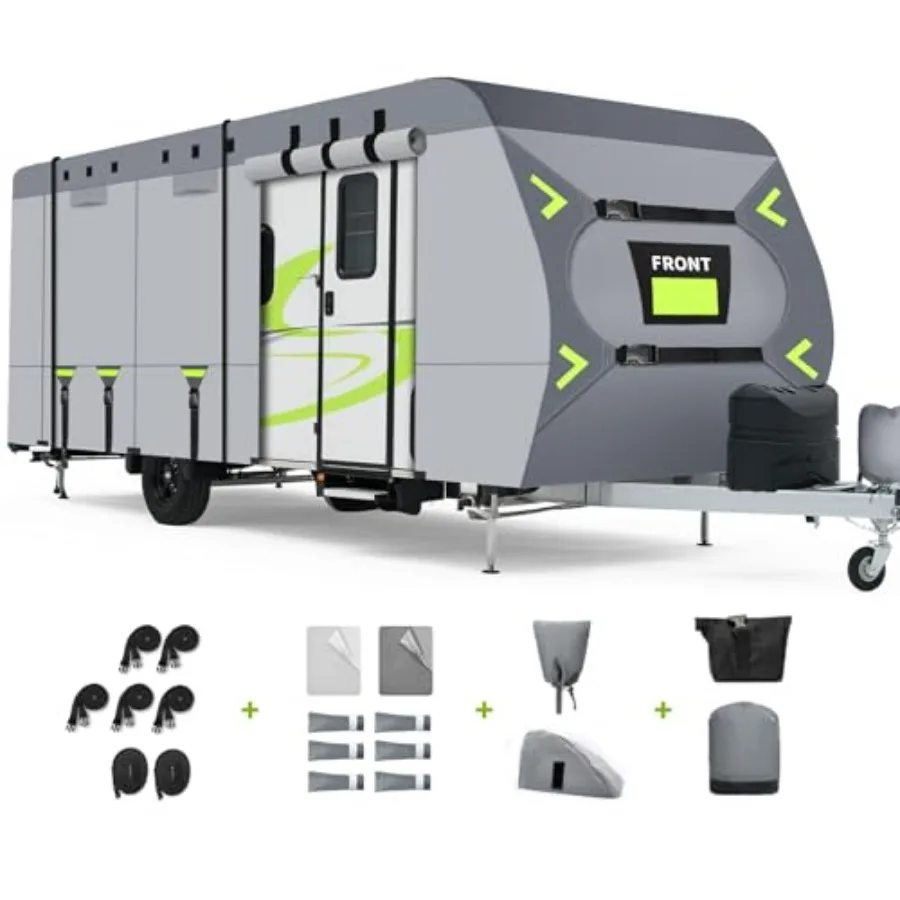 

RV cover for 20-22ft motorhome, rip-stop polyester, gray, 8-layer heavy-duty all-weather protection with windproof straps and j