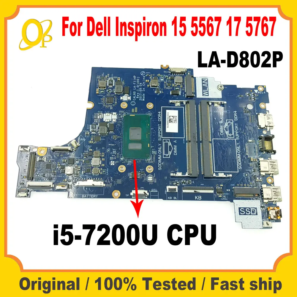 

Материнская плата BAL21 LA-D802P для Dell Inspiron 15 5567 17 5777, материнская плата для ноутбука с процессором i5-7200U DDR4, полностью протестирована