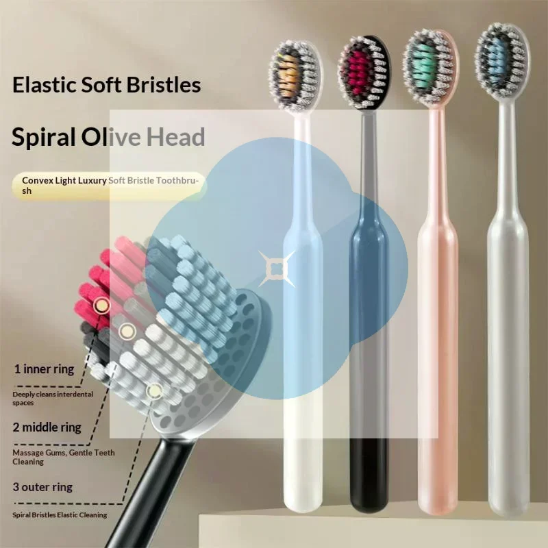 Combo Of 4 Soft Bristle Toothbrushes For Effectively Removing Plaque And Food Residue Convex Mountain Shaped ToothBrush