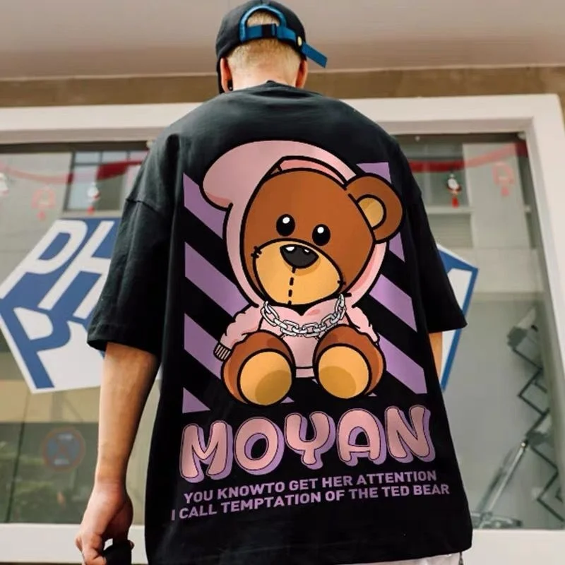 New 2023 Summer Fashion Oversize Short Sleeved Men Cotton T-Shirt Loose Funny Cartoon Anime Print Fat Plus Size Mens T Shirt