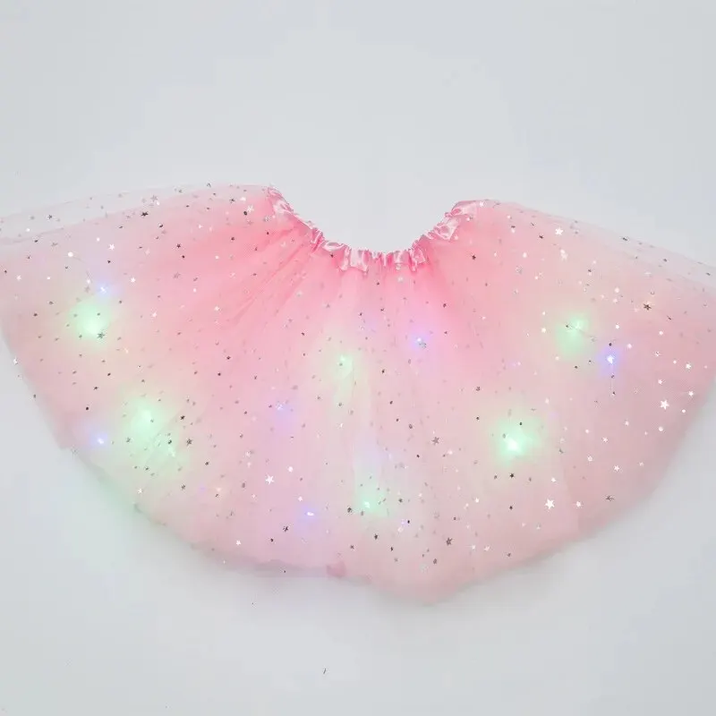 LED Glowing Light Women Tulle Star Skirt Short Tutu Mini Skirt Adult Fancy Ballet Dancewear Party Costume Ball Gown Mini Skirt