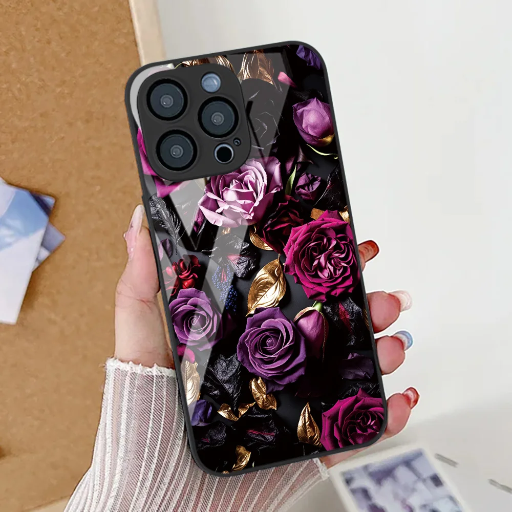 

Rose Flower Phone Case For iPhone 17 Pro Max 16 14 13 11 12 15 Pro Max Air 16E 7 8 Plus SE XR XS Tempered Glass Shockproof Cover