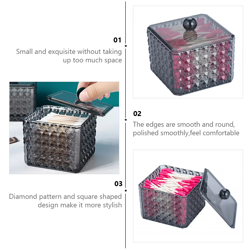 

Diamond Pattern Acrylic Cotton Swab Storage Box With Lid Dustproof Moisture Resistant Organizer Small Space Saving Home Use