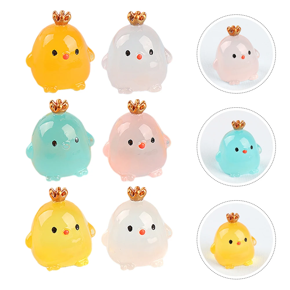 

12pcs Glow Mini Chick Micro Landscape Decoration Figurines Resin Small Chicken Models Lawn Decor Tiny Animals Statues Glow Dark