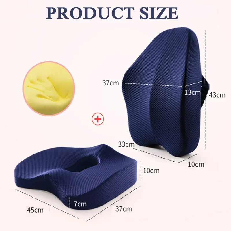 Set Memory Foam Massage Pillow Seat Cushion Orthopedic Tailbone Office Chair Seat Cushion Waist Back Waist Support Car Hip