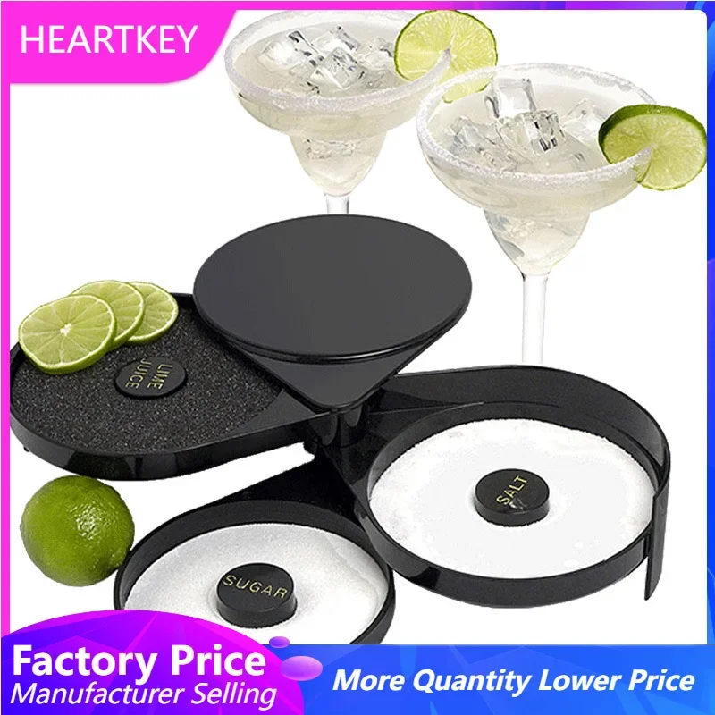 Cocktail Tool 3 Tier Bartender Margarita ABS Rotating Bartender Rimming Station Practical Lime Juice Sugar Bar Glass Salt Rimmer