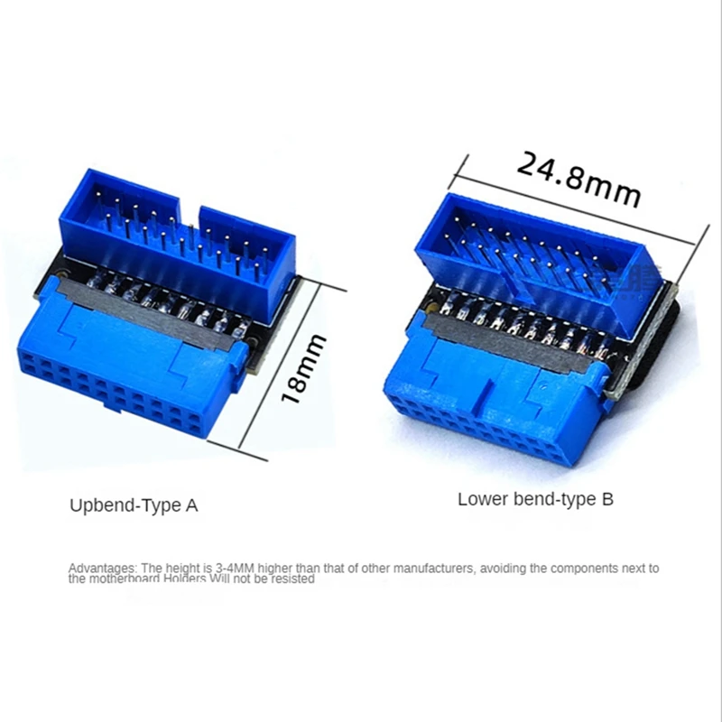 USB 헤더 어댑터 USB 3.2 GEN1 19 핀/20 핀 소켓, 90 도 스티어링 팔꿈치 컨버터, DIY 데스크탑 마더보드