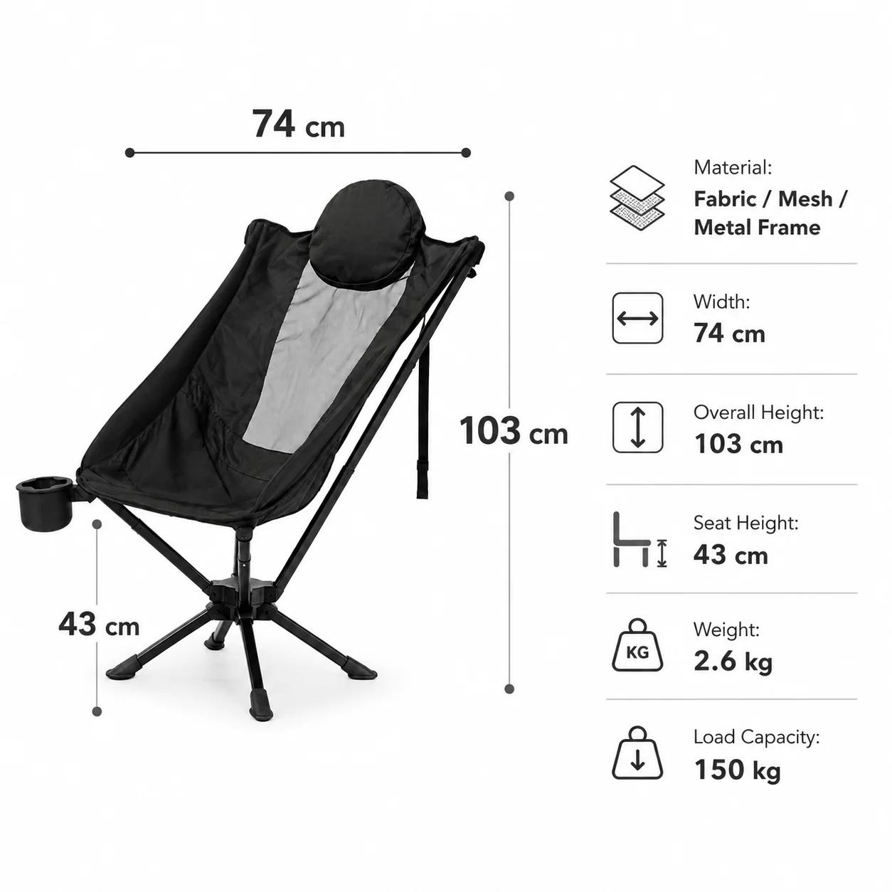 360도 회전식, 등받이가 높은 캠핑 의자, 휴대용 알 - Outdoor Camping High Chair 리뷰 및 가격