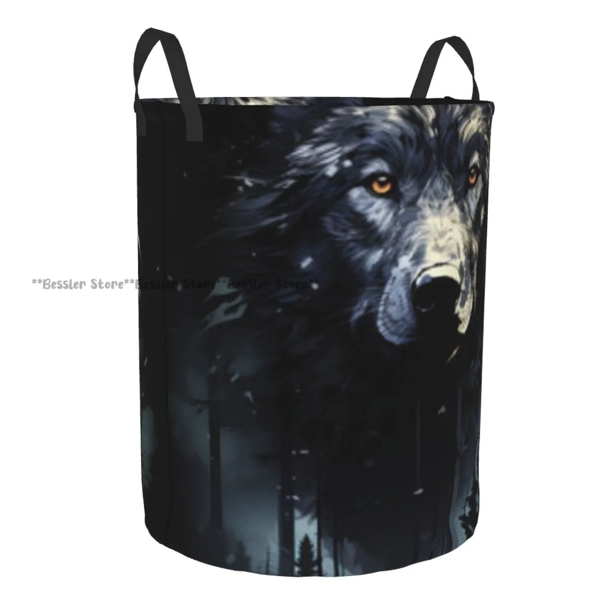 Wolf In The Forest Print Waterproof Storage Bag Household Dirty Laundry Basket Folding Clothes Organizer