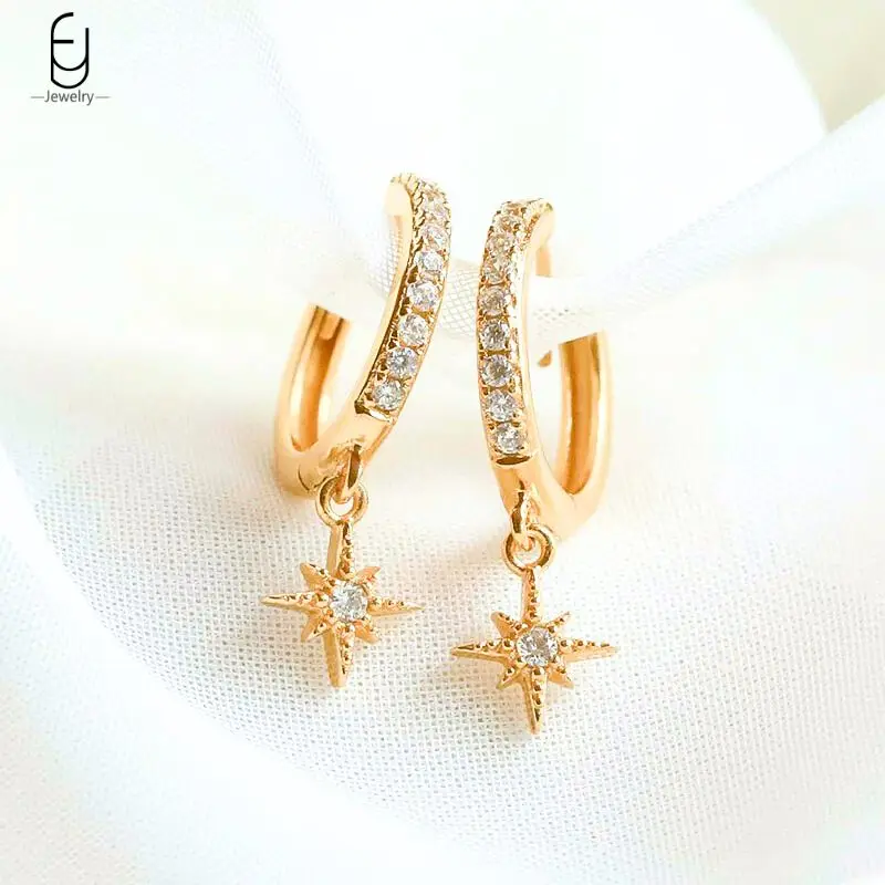

925 Sterling Silver Needle Exquisite Star Pendant Earrings Fashion Colorful Crystal Hoop Earrings for Women Luxury Jewelry