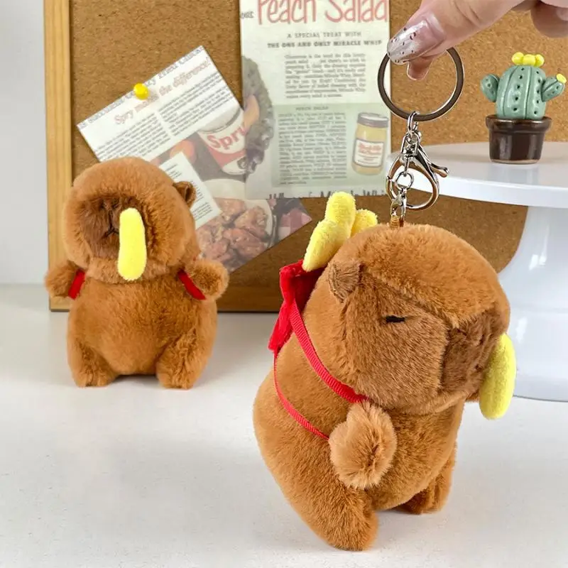 12CM Kawaii French Fries Capybara Plushie Keychain Pendant Pull-Out Children's Toy Cute Cartoon Backpack Pendant Birthday Gift