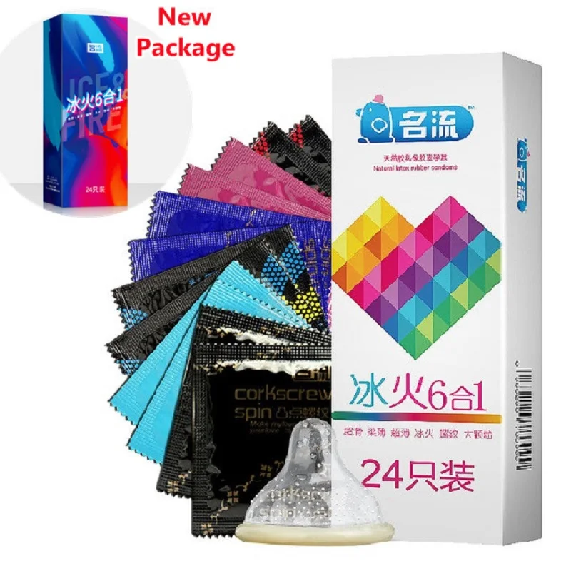 24/96PCS Ice Fire Condoms Sex Toys For Men Adult Penis Sleeve High Quality Six Kinds Condom Couple Contraception Sexy Supplies