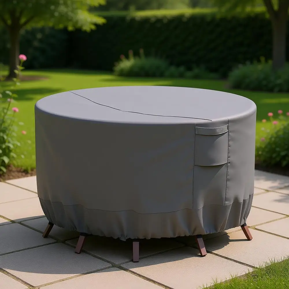 

Всепогодные чехлы для садовой мебели серого цвета, 100% водонепроницаемые чехлы для уличных столов и стульев, устойчивые к УФ-излучению, 110 диаметр x 28 высота