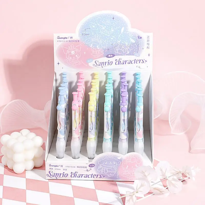 

6/36pcs Sanlio Character Neutral Pen Cute Kuromi Pachacco 0.5 Student Book Decompression Pressure Signature Pen Stationery Gift