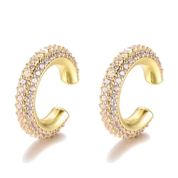 IPC Round C Shape Cartilage Clip Earrings For Women Fake No Pierced Earrings AAAA Zirconia Geometric Jewelry Gold Silver Color