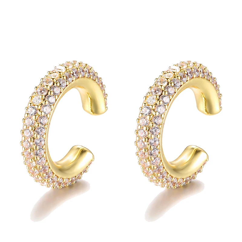 IPC Round C Shape Cartilage Clip Earrings For Women Fake No Pierced Earrings AAAA Zirconia Geometric Jewelry Gold Silver Color