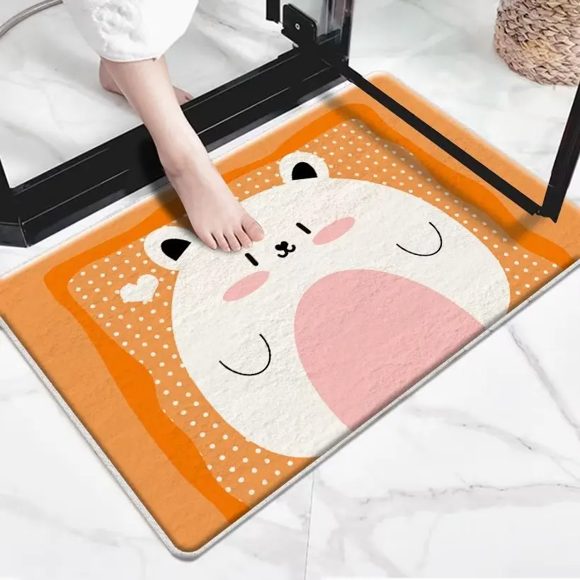 Cartoon Kids Carpets Round Cute Animal Rugs for Living Room Bedroom Anti-slip Absorbent Washroom Floor Mat Aisle Home Decoration