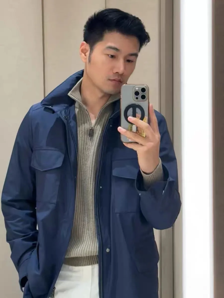 

Итальянская винтажная элитная мужская охотничья куртка из шерсти, теплая дорожная потайная шапка, весенне-осенняя длинная молния-стойка