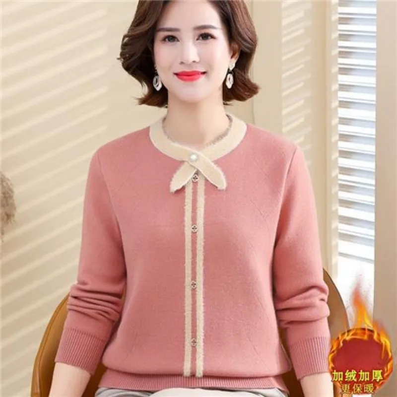 

Women Autumn Winter Elegant Temperament Solid Color Fleece Thick Sweater Ladies Fashion Simplicity All-match Trend Knitwear Tops
