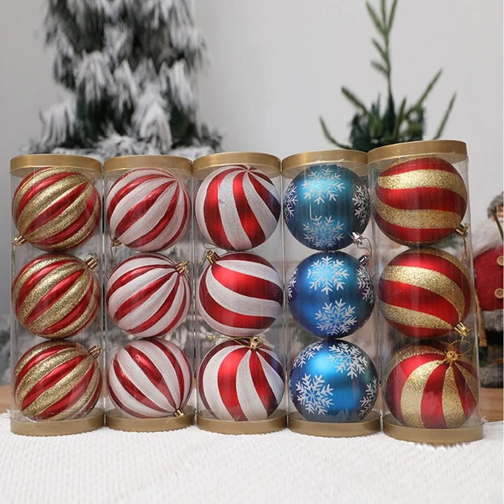 

10/12/15cm Painted Christmas Balls Pendant Cartoon Colorful Electroplated Christmas Hanging Balls DIY Crafts Plastic