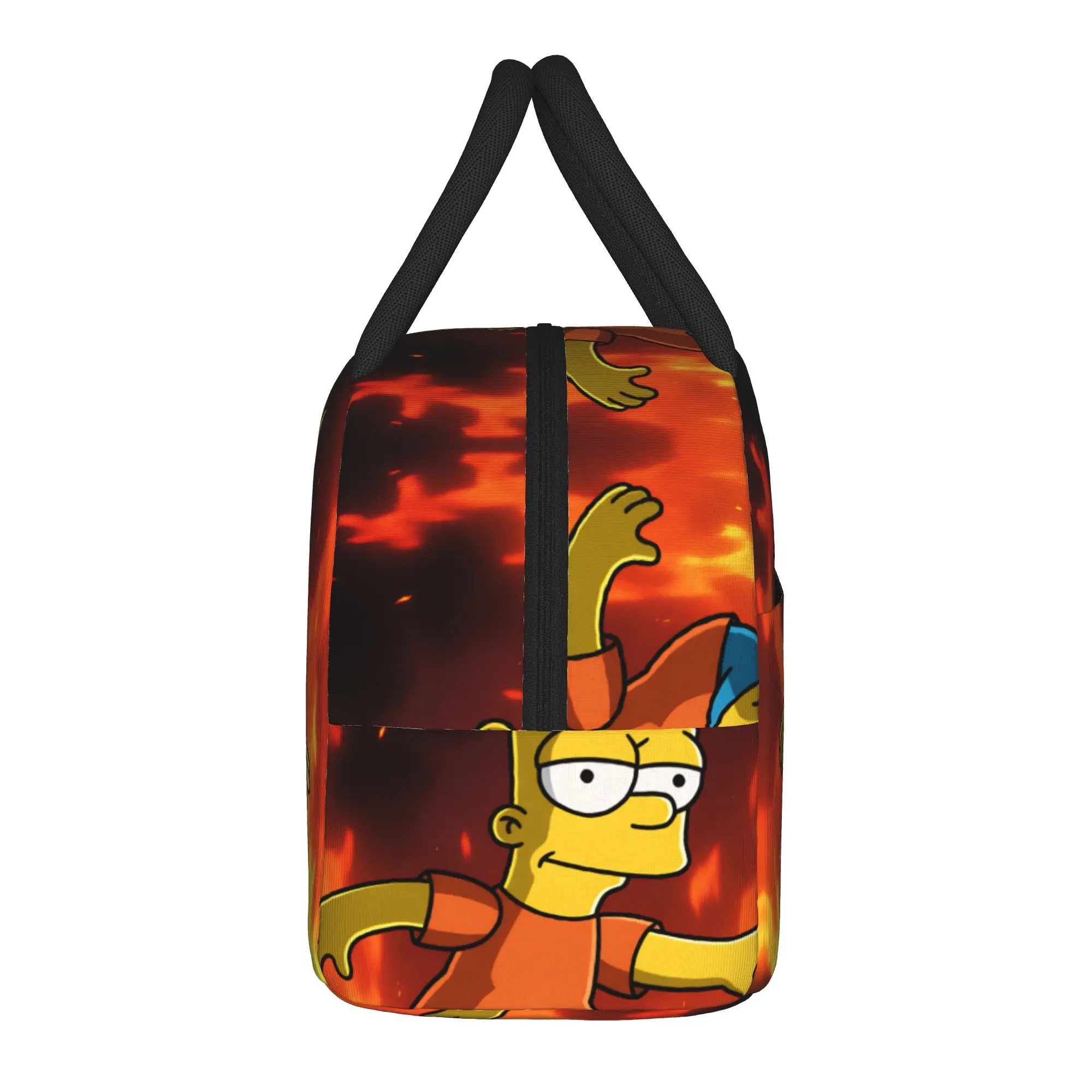 Bart S-Simpson Skateboarding Fire Background Lunch Bag Casual Lunch Box Outdoor Picnic Portable Insulated Thermal Lunch Bags