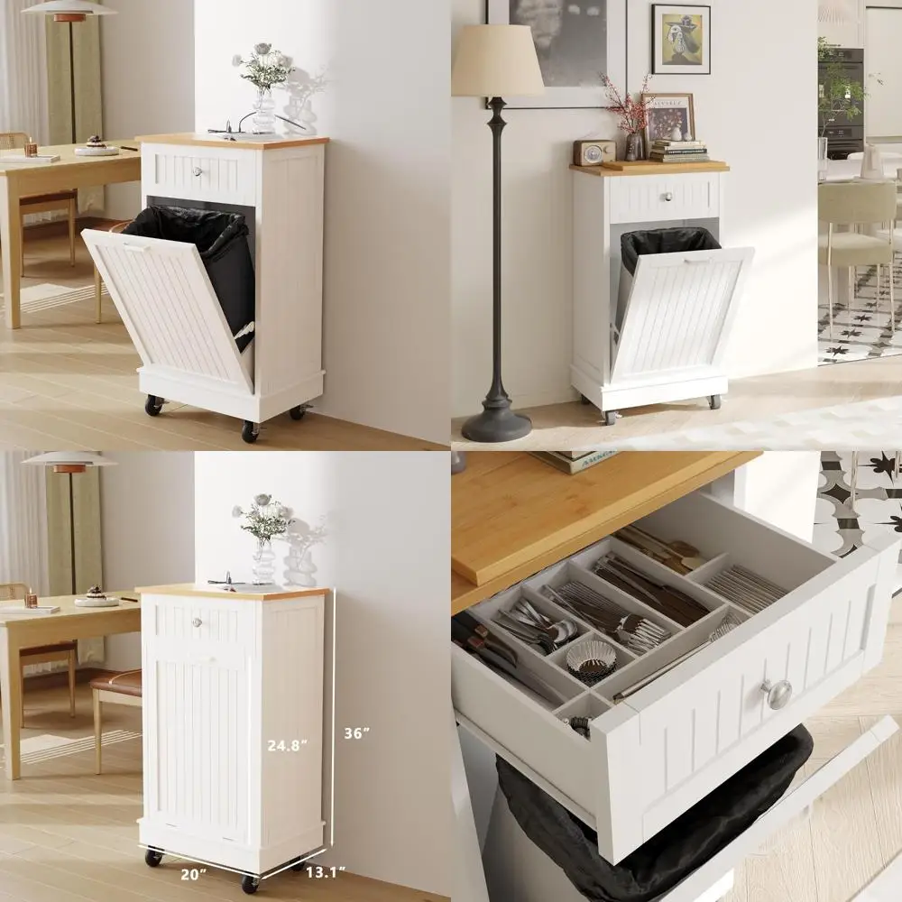 

10 gallon single-bin cabinet with power outlets for trash, recycling, and composting on wheels