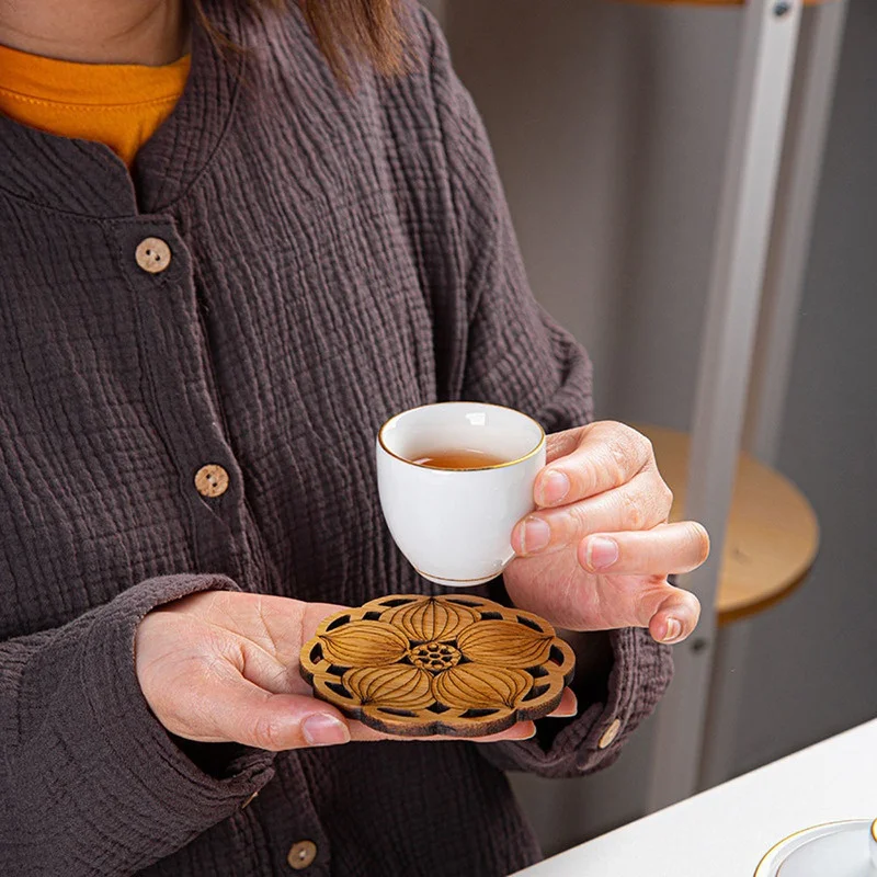 Buddhismus-Untersetzer aus Holz, Bambus, Lotuswurzel-Form, runde Tassenunterlage, Tischset für Tee und Kaffee, Heimtischdekorationszubehör