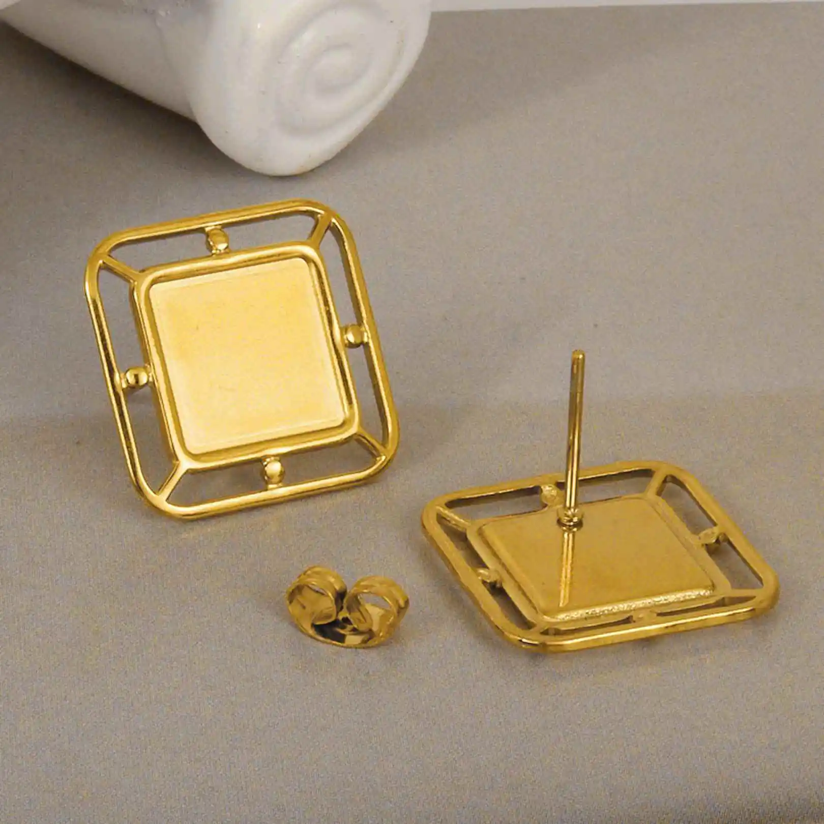 Geometric Round Square Heart Snake Blank Settings Cobochons Stainless Steel Ear Studs For Women Men Real Gold Plated DIY Jewelry - Image 3