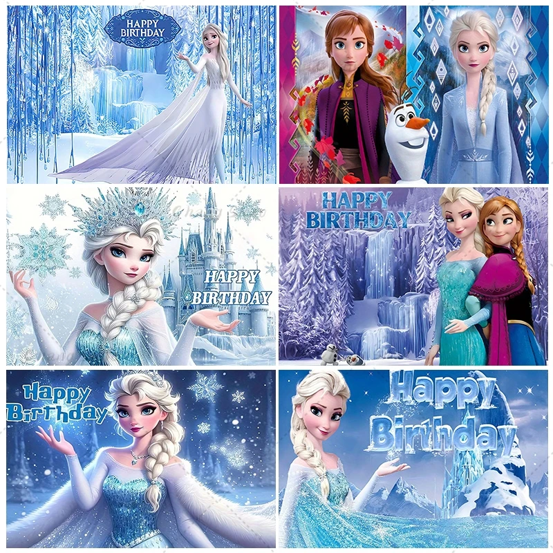 Disney Frozen Elsa Princess Backdrop Girls Birthday Party Decoration Photography Background Baby Shower Ice Snow Castle Banner