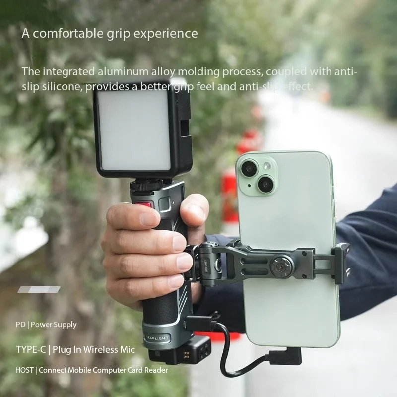 ملحقات كاميرا بمقبض واحد من Leaplight لهاتف iphone 15PRO/16PRO MAX لفيديو VLOG Selfie قابل للتوسيع مع ميكروفون