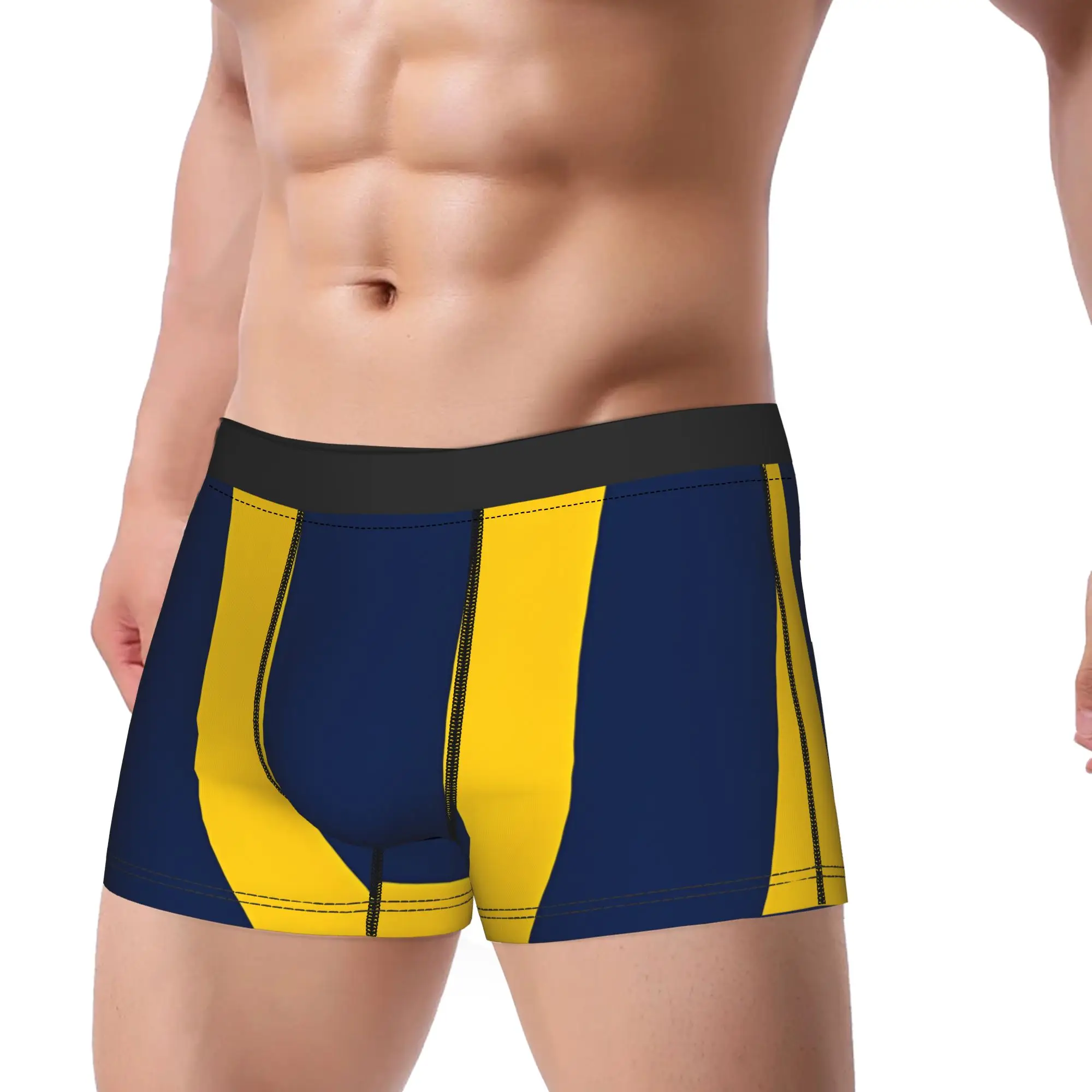 1piece  Yellow Vertical Stripe Pattern On A Navy Blue Background Underpants Breathbale Panties Male Underwear Ventilate Shorts