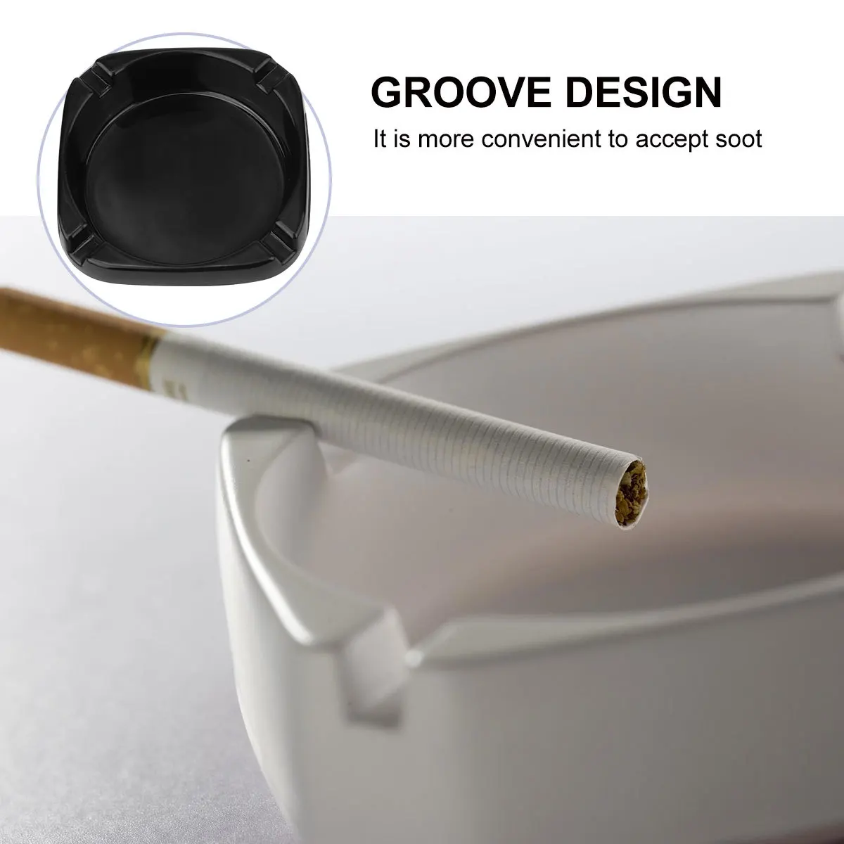 

Square Smoking Ashtray Black Melamine Heat Resistant Lightweight For Home Ktv Outdoor Use Imitation Porcelain Design Household