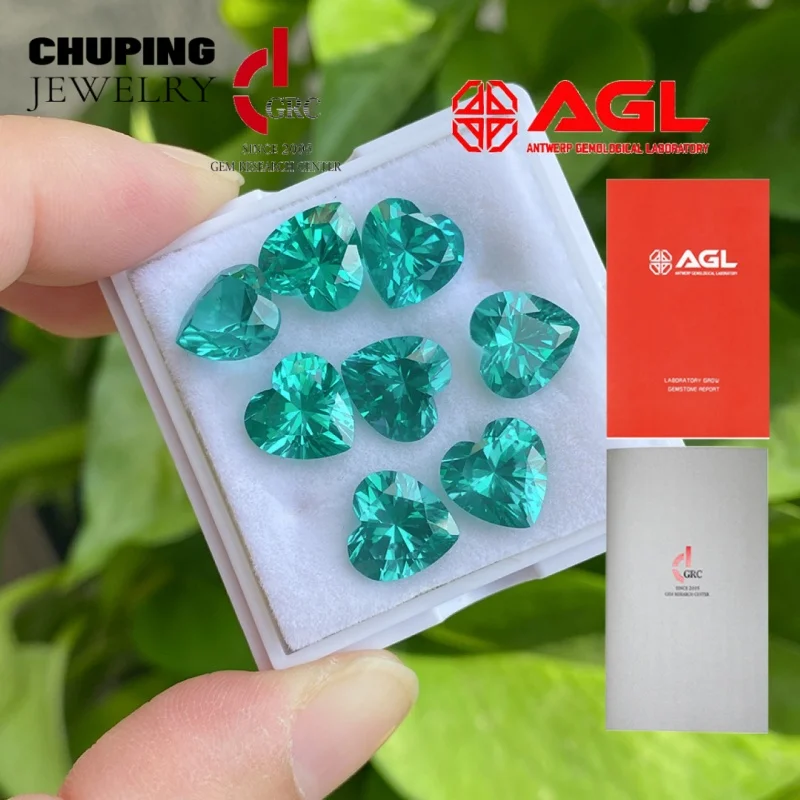 

Lab-grown Paraiba Heart Shape Ceramic Pressing Synthetic Loose Gemstone With AGL Certificate Can Be Used For Jewelry Making