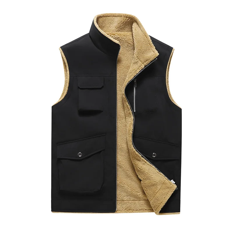 

Massgorule Winter Men's Fashion Tends Solid Multiple Pockets Outdoor Sports Vest Stand-up Texturing Slim Windproof Waistcoats