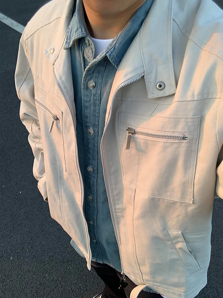 

Мужская летная куртка с воротником-стойкой в стиле ретро, осенне-зимняя американская рабочая одежда Cleanfit, джерт свободного покроя, мульти-плат...