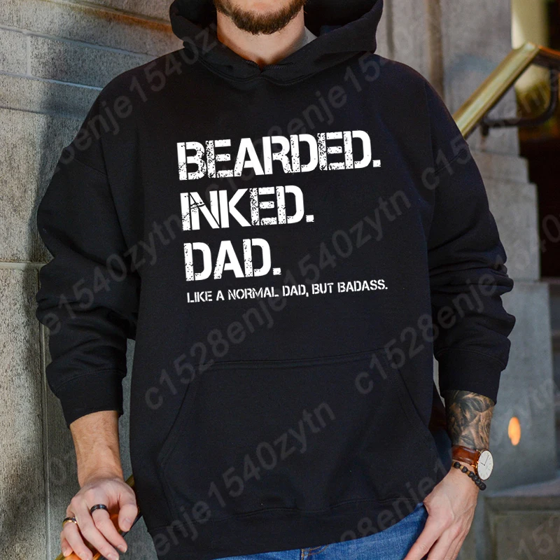 Bearded Inked Dad Print Hoodie Popular Men Long Sleeve Hoodies Casual Soft Solid Color Pullover Men Cool Loose Winter Sweatshirt