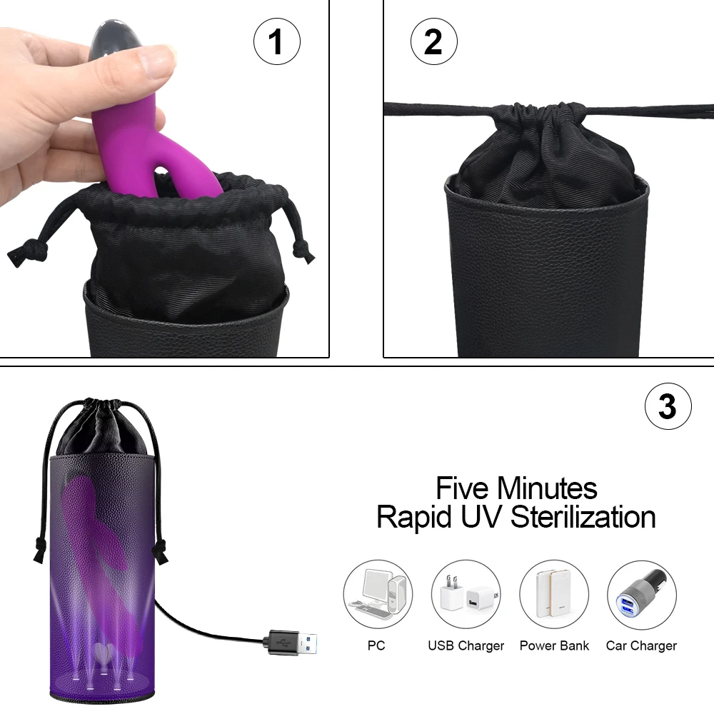 Portable 99% UV Sterilizing Storage Bag for Vibrator Dildo Masturbator Cup Adult Sex Toys Soft Sealable PU Big Space Box