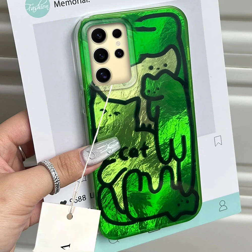 Für Samsung Galaxy S25 Edge S24 S23 S22 S21 S20 FE Plus Ultra süße lila Linie Katze Vortex Muster Stoßstange stoßfeste Handyhülle