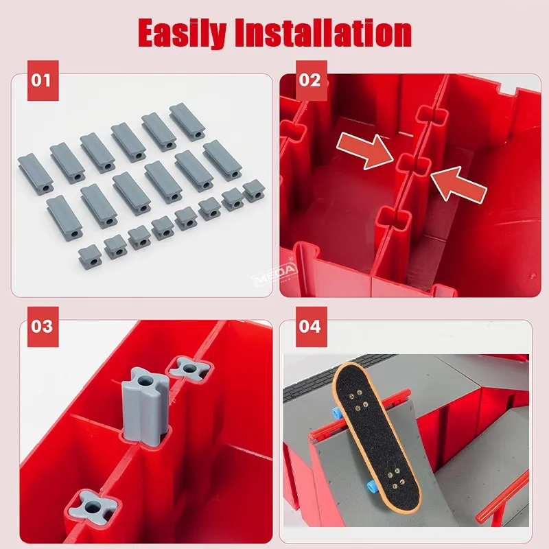 Mini set di parchi per skateboard da dito 8 in 1 con scale, rampa, scooter, posto, colore grigio, giocattoli per interni, skateboard da dito, regali, giocattoli