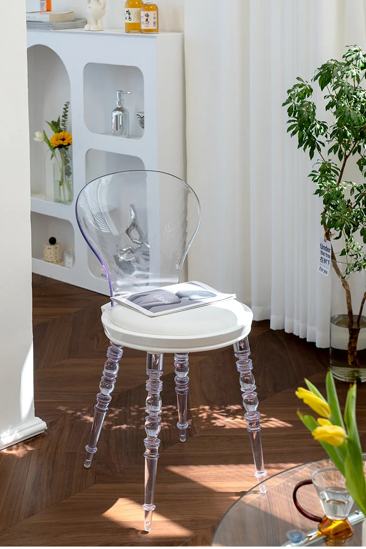 Furniture Nordic Transparent Dining Chair Home Living Room Crystal Stool Bedroom Backrest Makeup Chairs