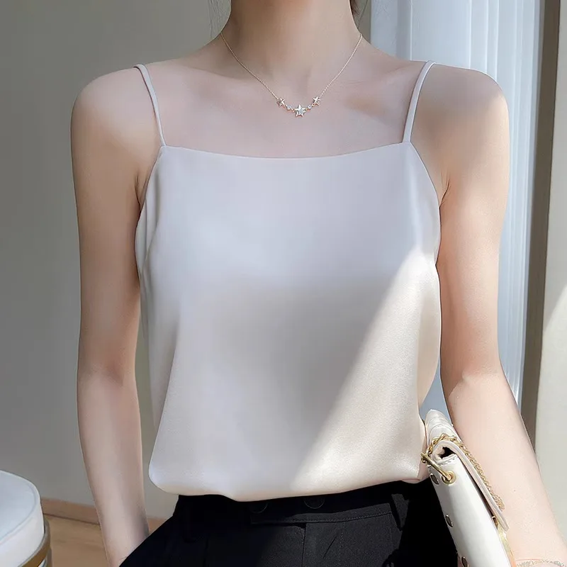 Silk Strap Vest Women's  Silk Outerwear One-Shoulder Summer New Base Layer Inner Match Vinegar Satin Face