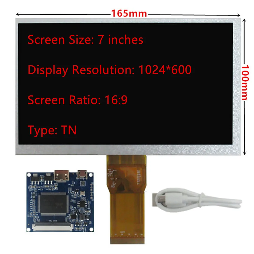 شاشة 7 بوصة 1024 × 600 شاشة LCD صغيرة متوافقة مع HDMI لوحة تحكم محرك لـ Lattepanda ، Raspberry/Banana Pi PC شاشة فرعية