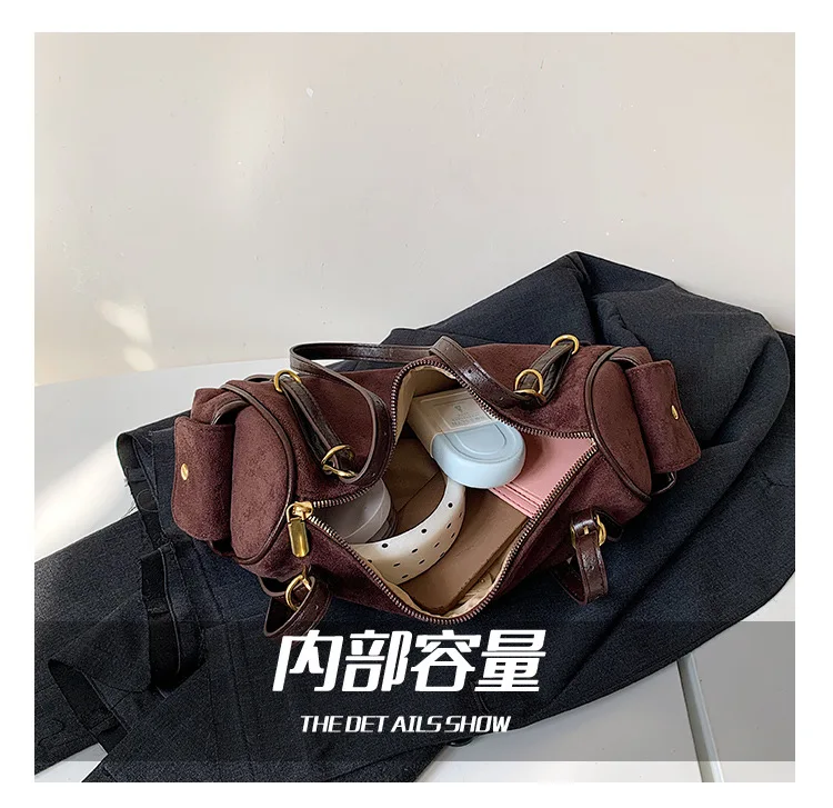 Maillard Style Faux Suede Women Handbags Large Capacity Pillow Shoulder Bag Commuting Ladies Travel Female Armpit Bag Commuting