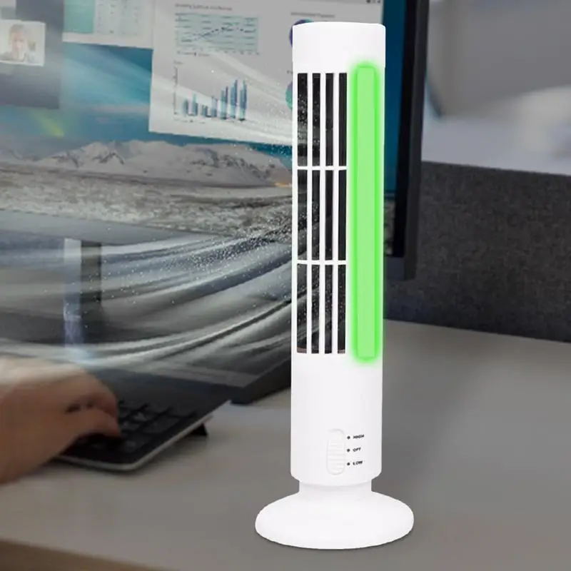 Mini Tower Fan With LED Light 360 Degree Rotation Cooling Fan Electric Vertical Fan Portable Air Conditioner For Work Area