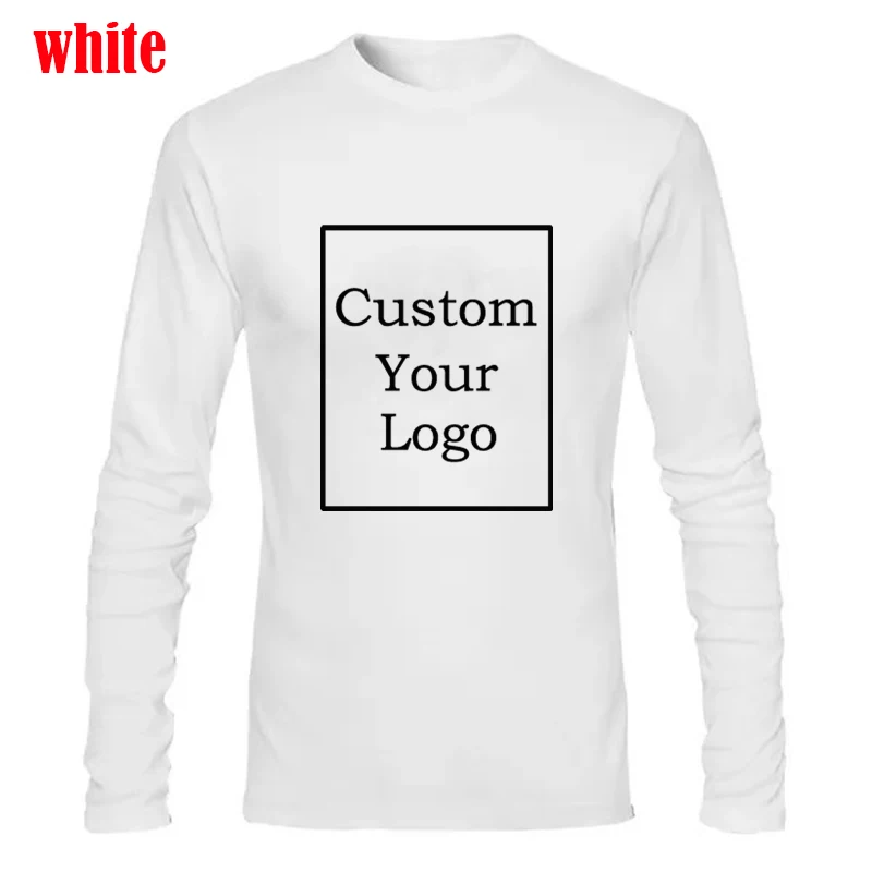 Men Long Sleeve Fitness T-Shirt Round Neck Harajuku Casual Custom Logo Tops Printing Pullover Base Solid Clothes DropShipping